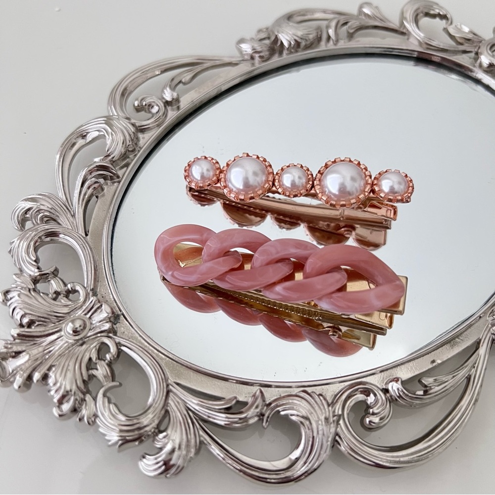 Pink Chain and Pearl Hairclip Set